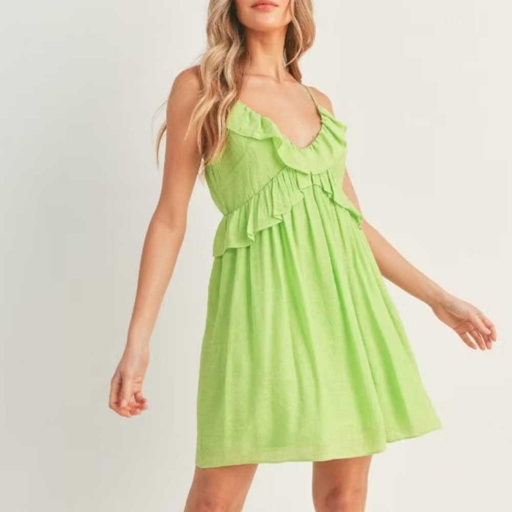 Lush Lime Bright Green Ruffled Sleeveless Sundress